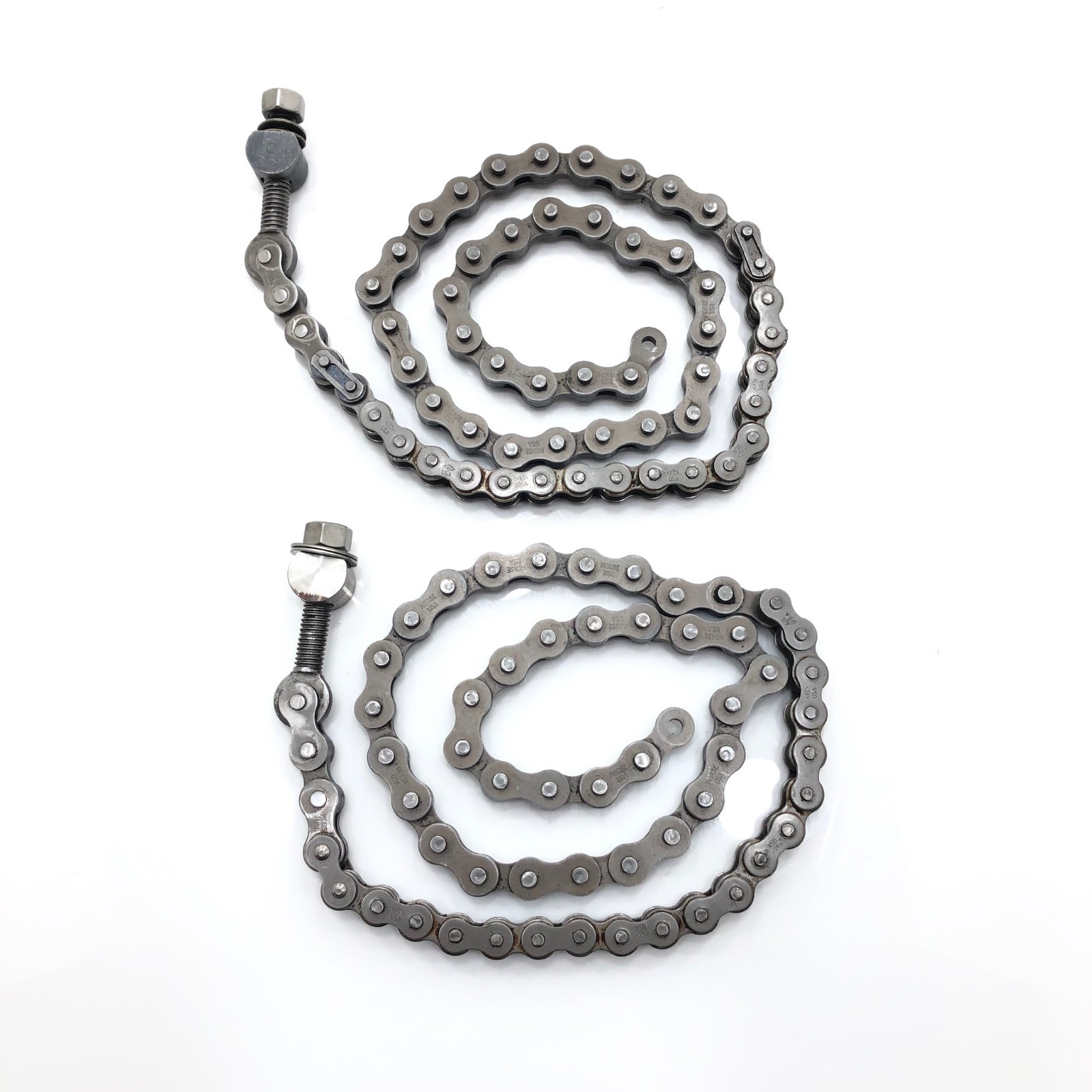 Lot (2) 33-inch C-40 Rotary Roller Chains with Mounting Bolts Installed
