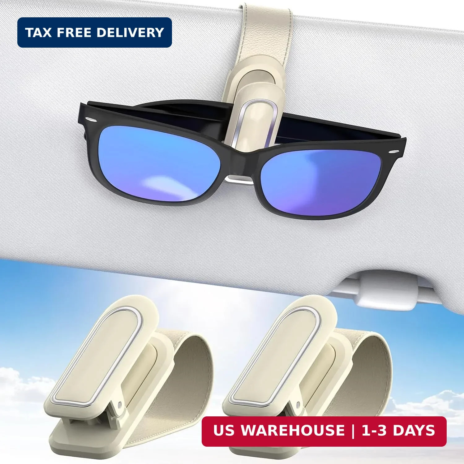Veharvim Sunglass Holder for Car (2 Pack, One-Handed Operation, Gentle & Secure