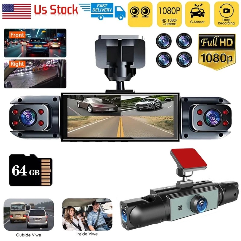4 Channel Dash Cam Recorder 360° Car Camera DVR Vehicle Video G-Sensor with 64GB