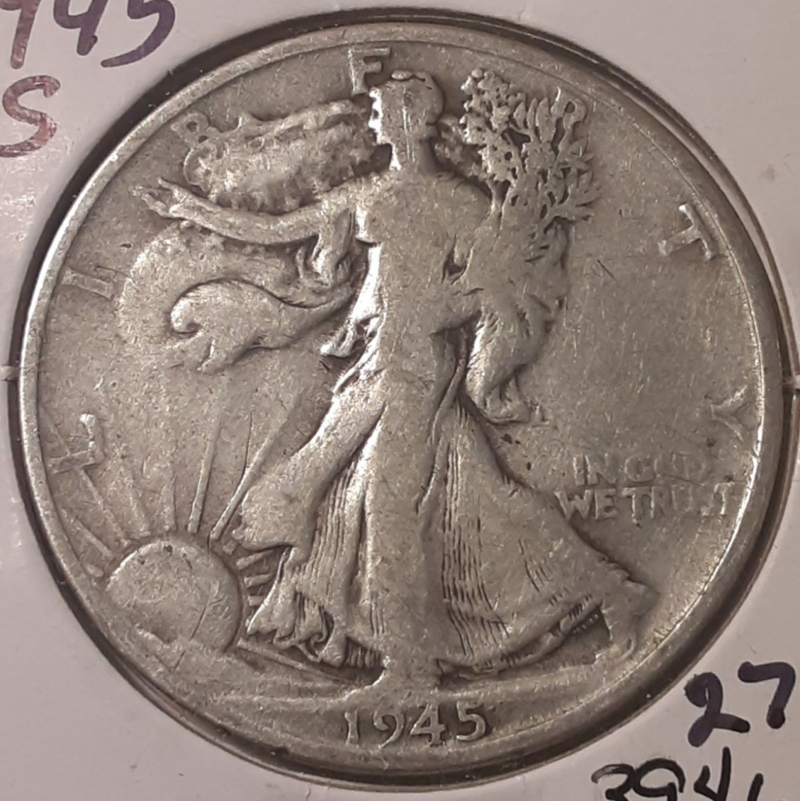 1945-S Walking Liberty Half Dollar San Francisco Mint 50c 90% (#275-3946/2270)