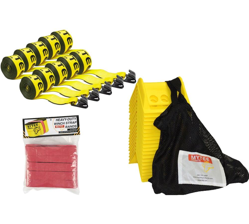 Flatbed Tie Down Kit - 40 Pieces 4"x30' Winch Straps, 4" Corner Protector Yel...