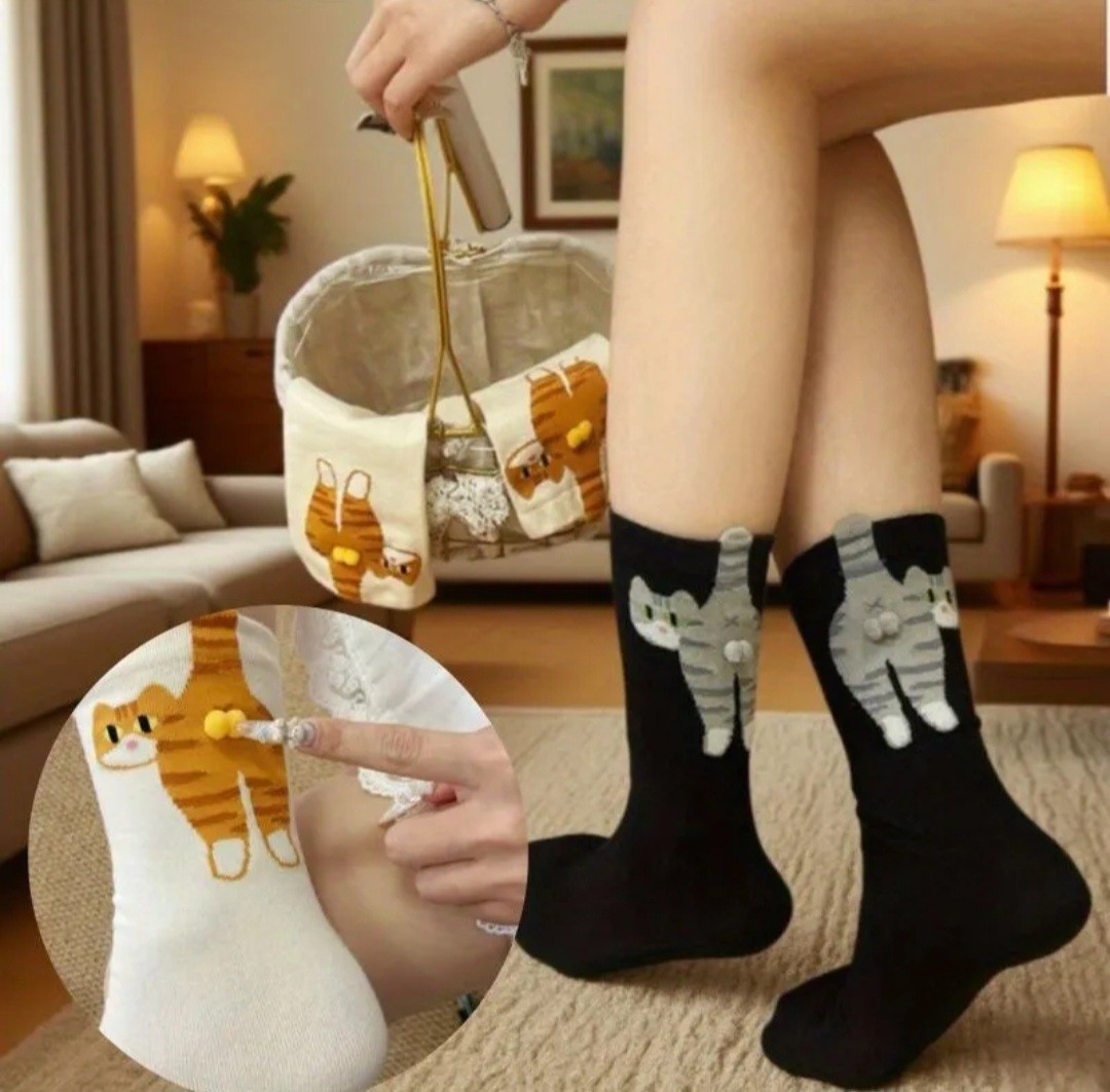 2 Pairs Ladies Cute Cat Socks Comfortable Breathable BNWT Great 🎁 Cat Lovers