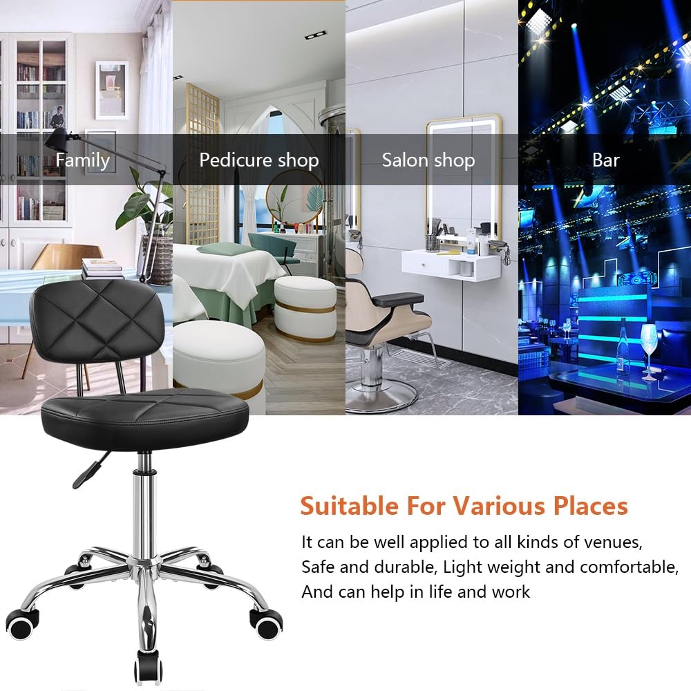 Office Chair with Back Office Stool with Wheels Height Adjustable Square stoo...