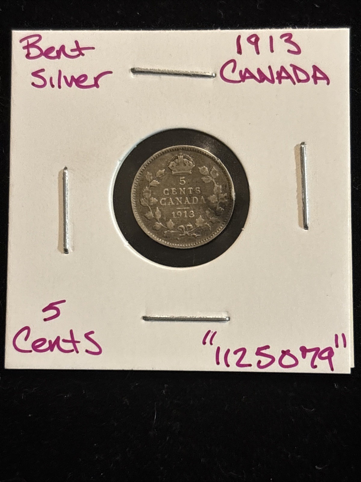 1913 Canada 5 Cents Silver Bent Damaged Circulated “1125079”