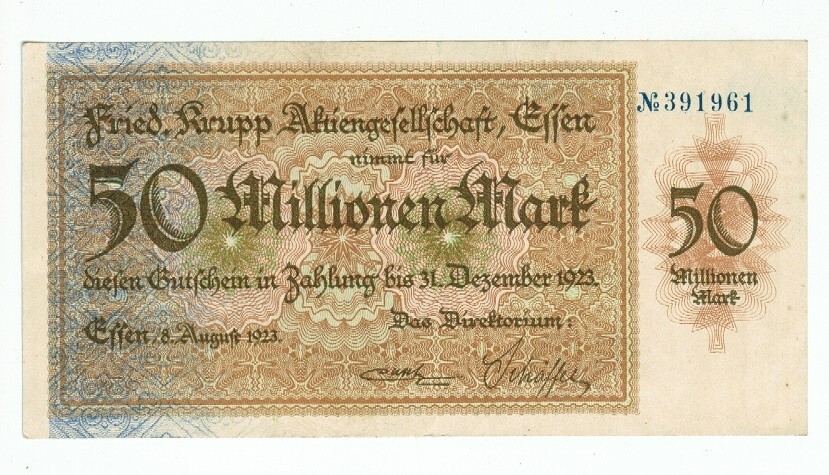 GERMANY BANKNOTE 50 MILLION MARK ESSEN 1923