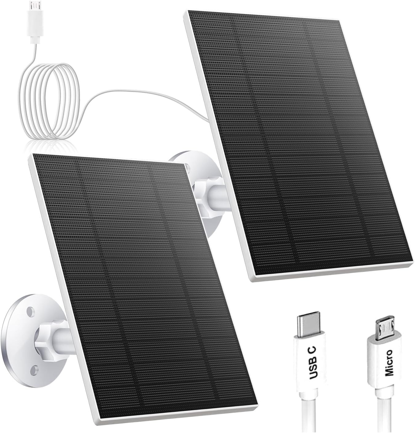 5W Solar Panel for Security Camera, Solar Panel with Micro USB & USB-C Port f...