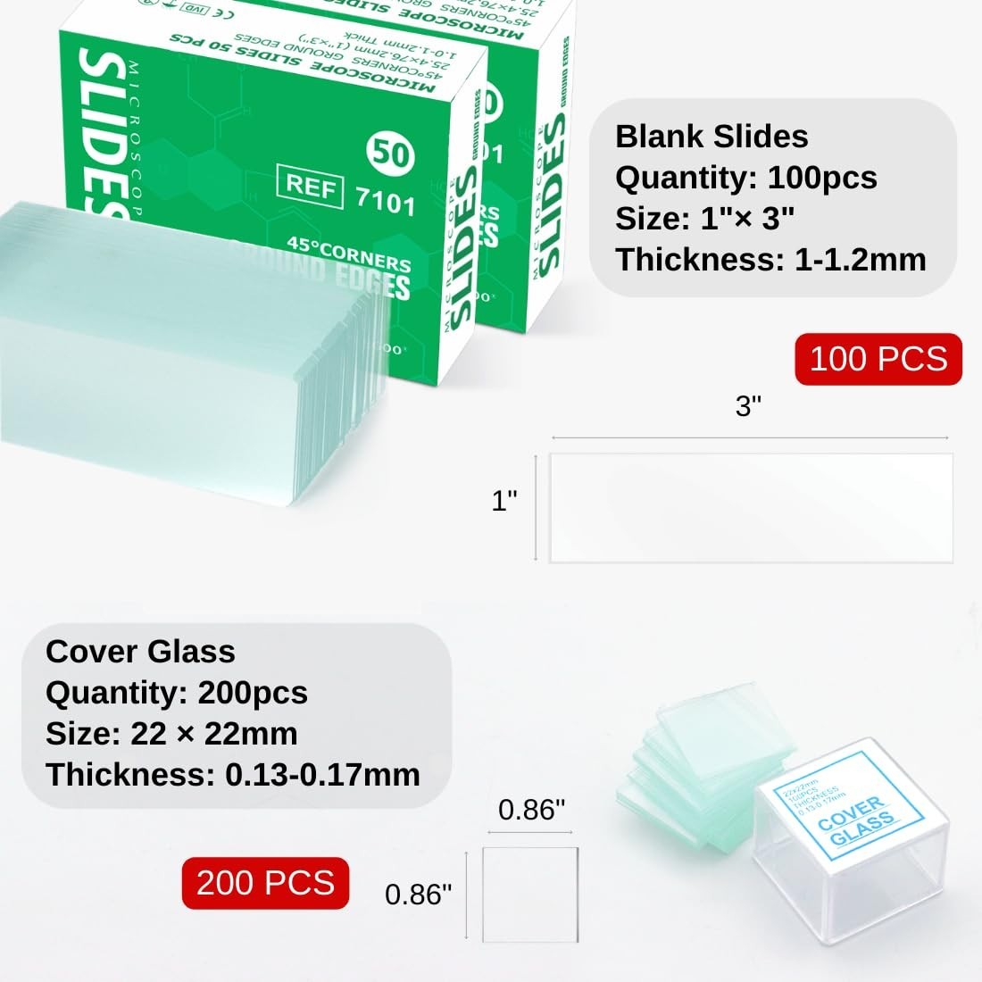 Complete Microscope Slide Set with 100 Slides and 200 Covers for Experiments