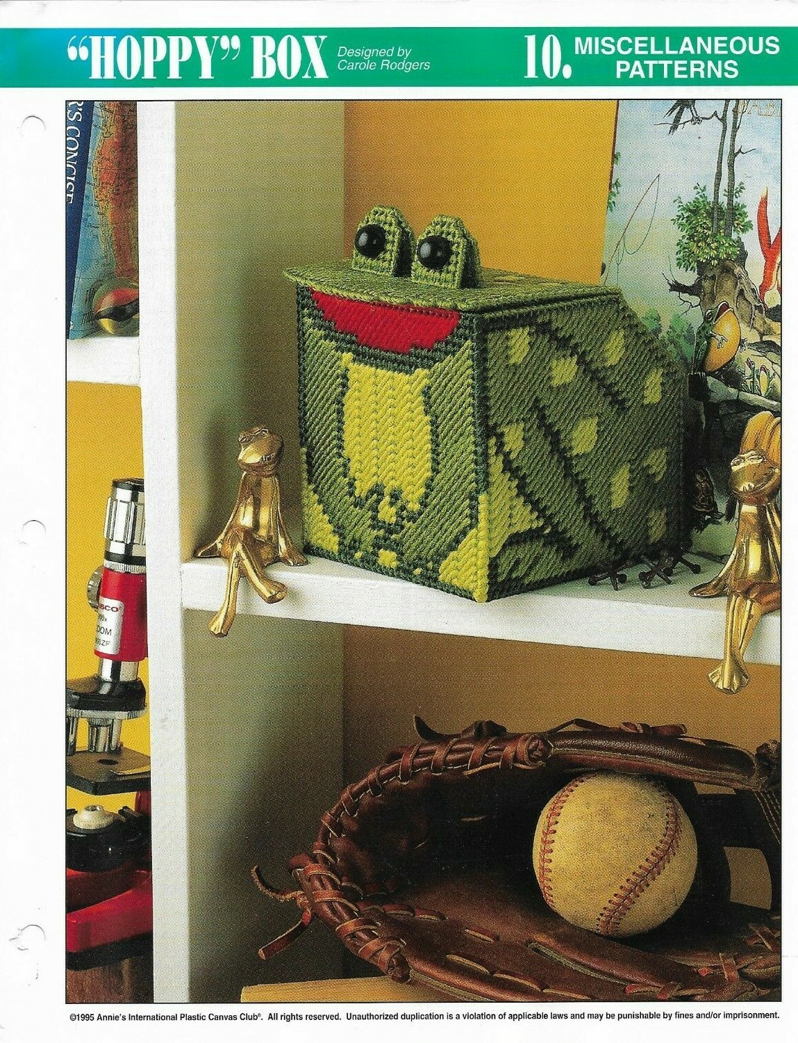 NEW HOPPY BOX FROG CANISTER ANNIE'S ATTIC PLASTIC CANVAS PATTERN INSTRUCTIONS