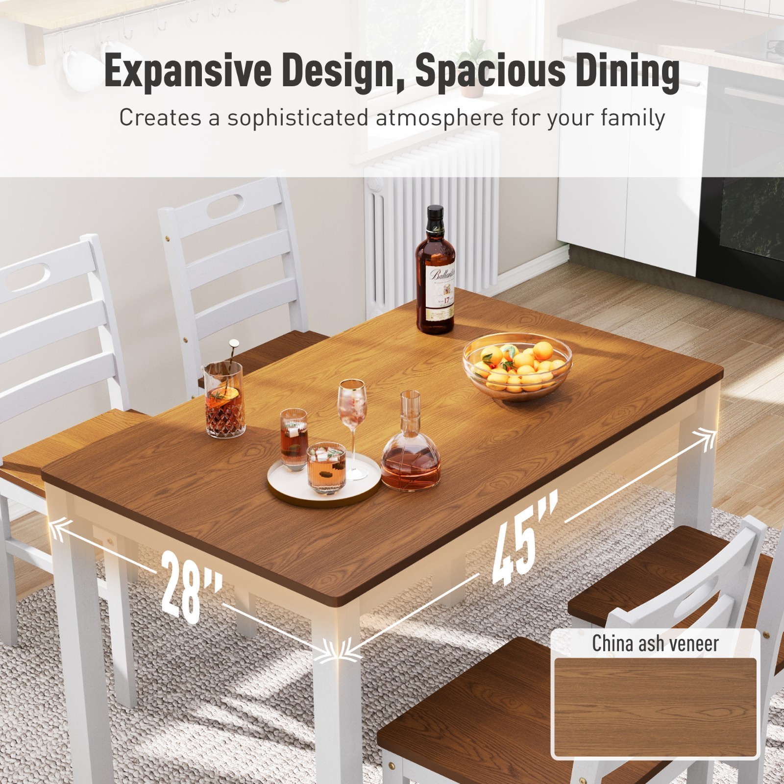 Kitchen Table and Dining Room Table Set, Wood Elegant Kitchen Sets for 4 Walnut