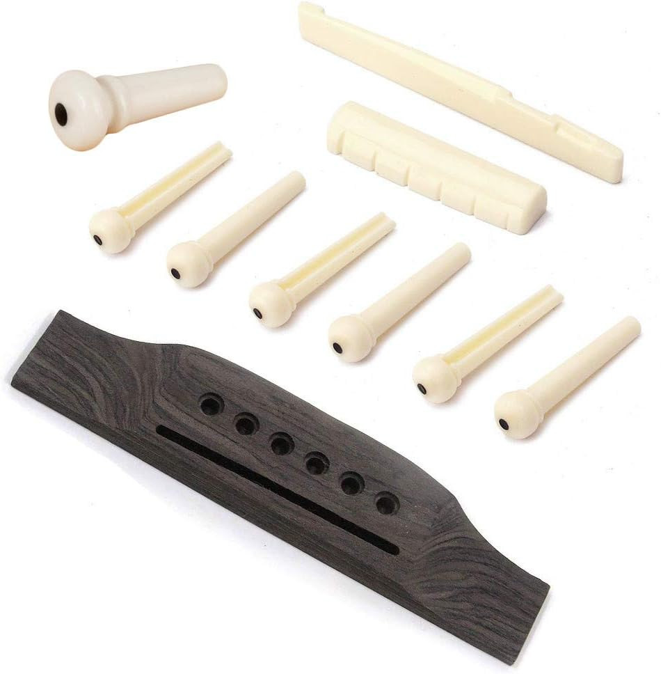 Jiayouy 6 String Acoustic Guitar Rosewood Bridge Saddle Nut Pins Set Including B