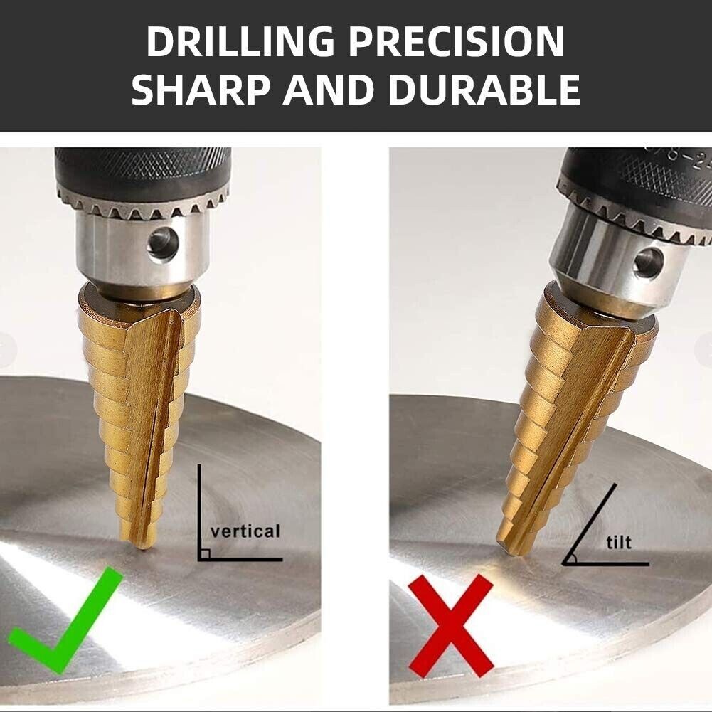 Step Drill Bit Set - Titanium Coated,High Speed Steel Drill Cone Bits,3-Piece