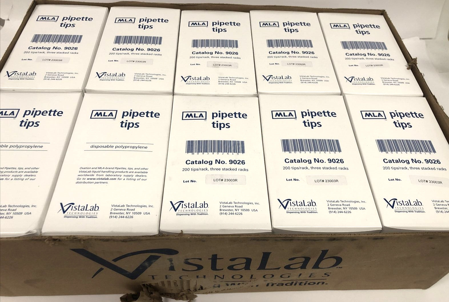 Case of 6000 VistaLab 1250µL Pipette Tips MLA Stacked Racks Non-sterile 9026