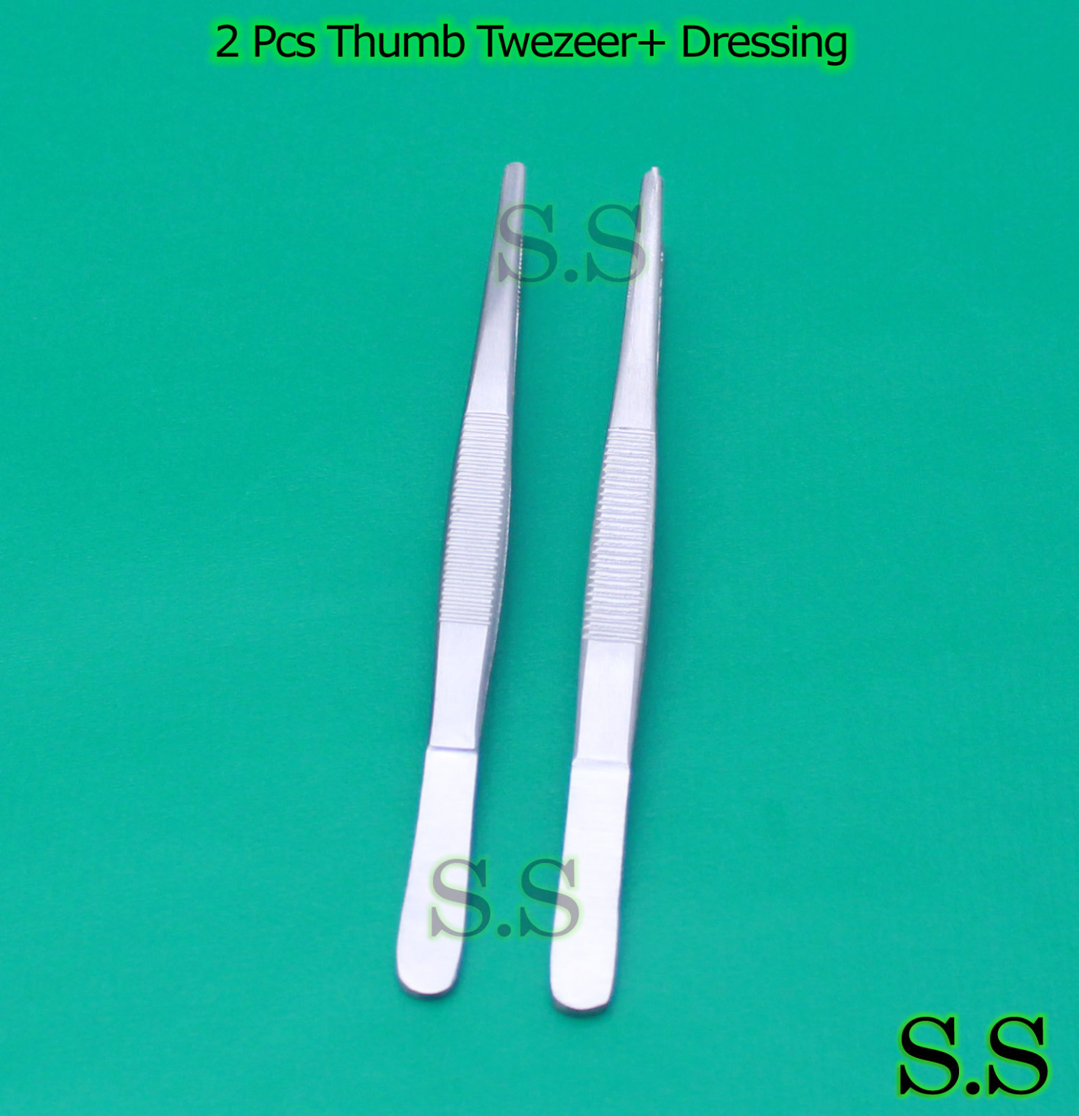 2 PCS THUMB LAB TWEEZERS TISSUE 1X2+DRESSING SERRATED DISSECTION FORCEPS 4.5"