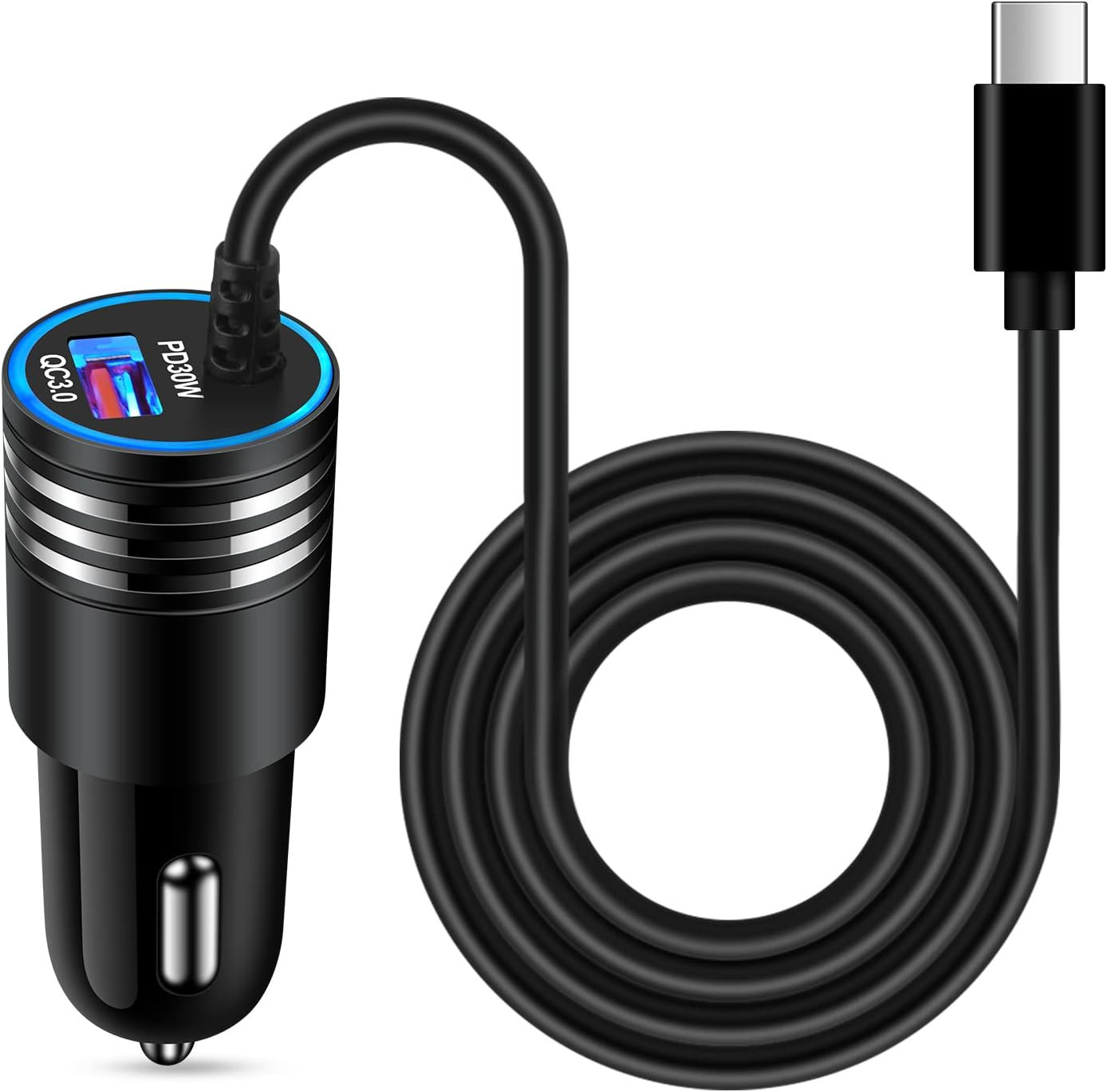 48W Super Fast Car Charger USB C Rapid Android Car Adapter with 30W Built-In Typ