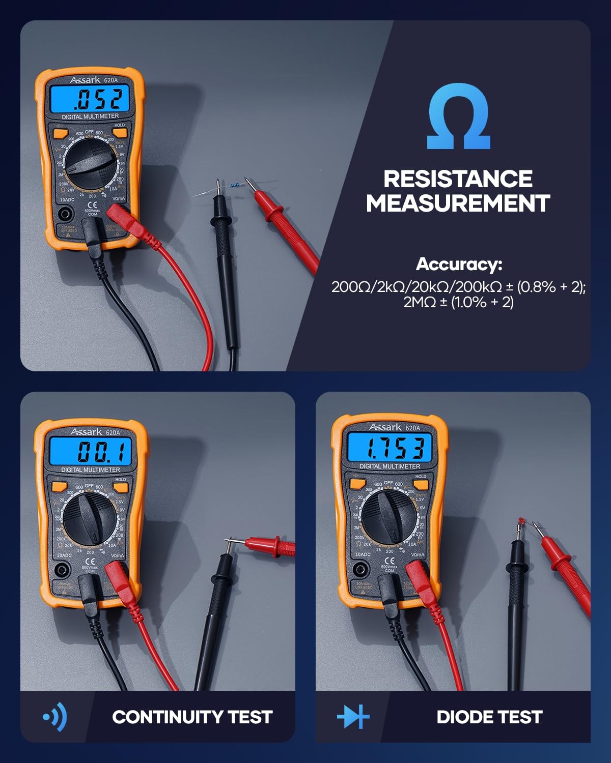 3Pcs Digital Multimeter AC DC Volt Meter 2000 Counts Data Hold Portable