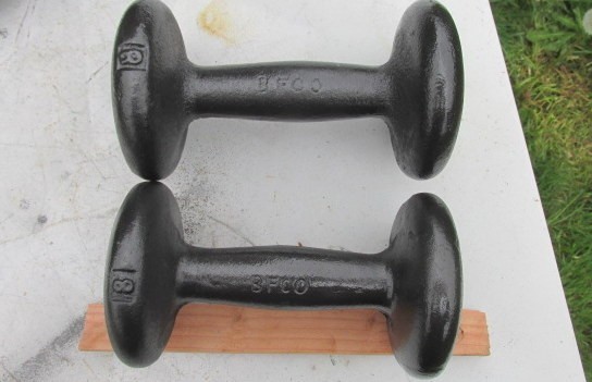 Vintage BFCO Pair 8 Lb ea (16 Lb Total) Dumbbells / Cast Iron Bun Style