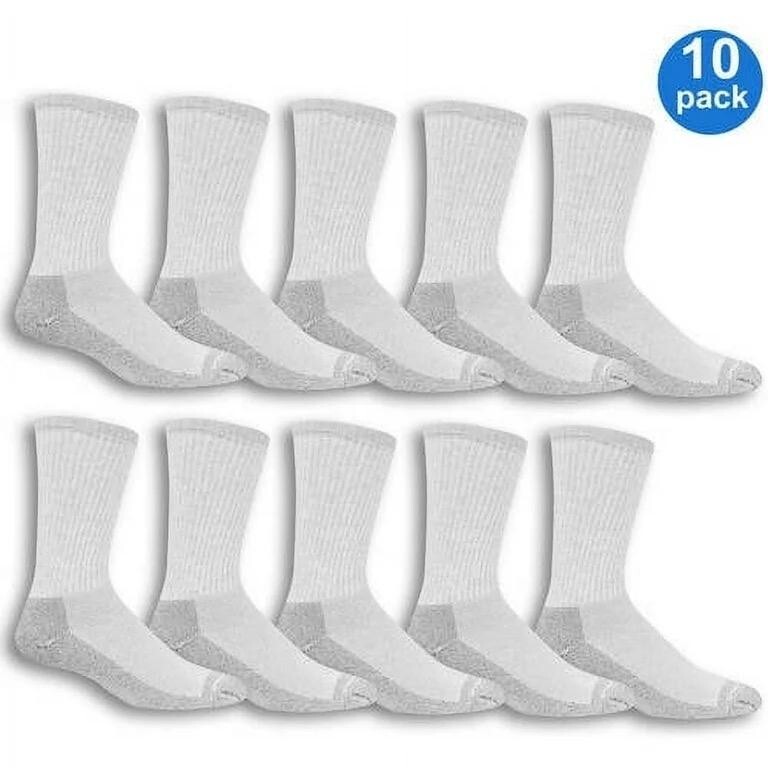 Fruit of the Loom Men's Everyday Work Crew Socks - Grey, Size 10-13, Pack of 10