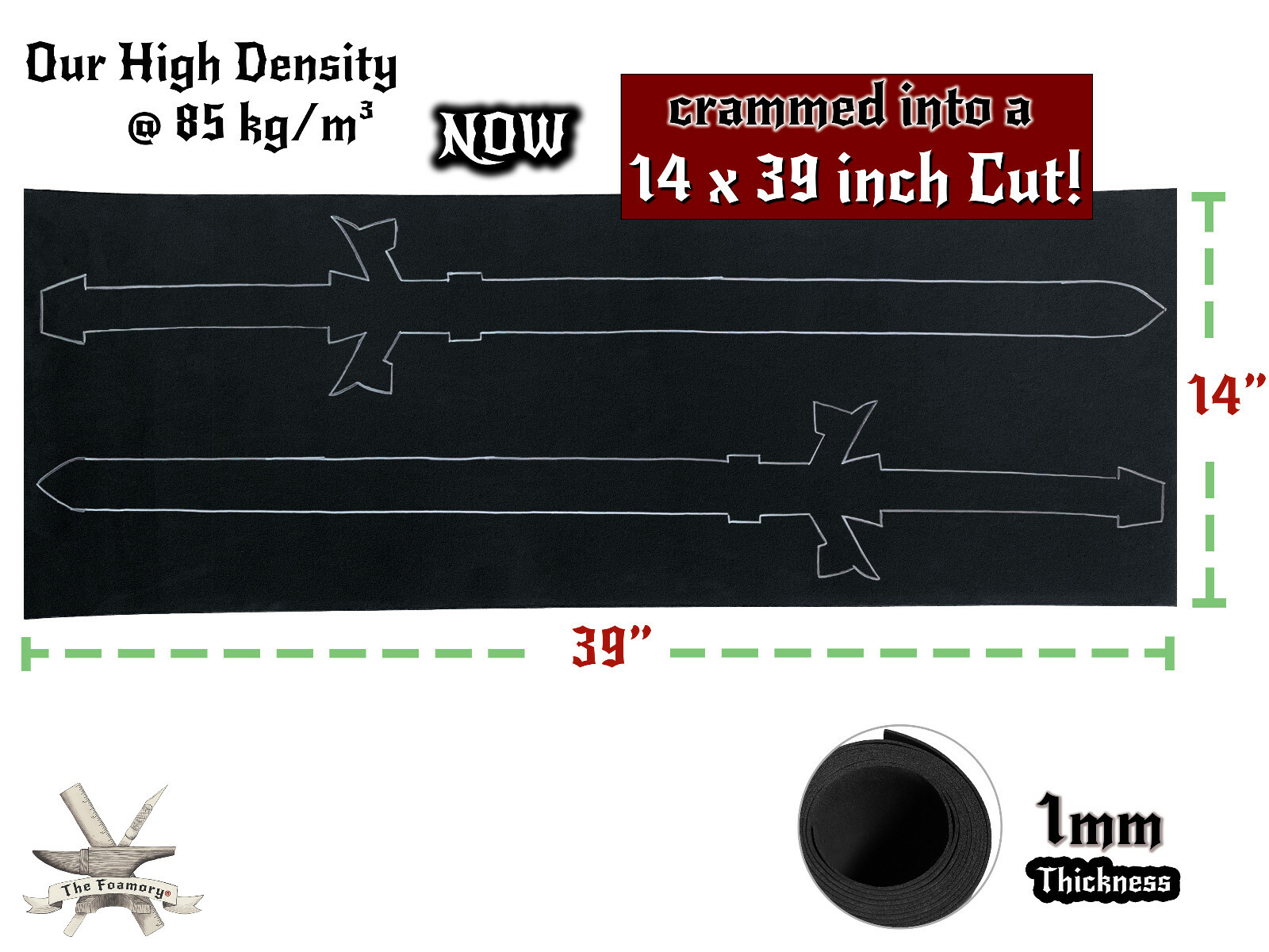 1mm EVA Foam Cosplay Black 14 x 39 inch Sheet Ultra High Density *Free Shipping