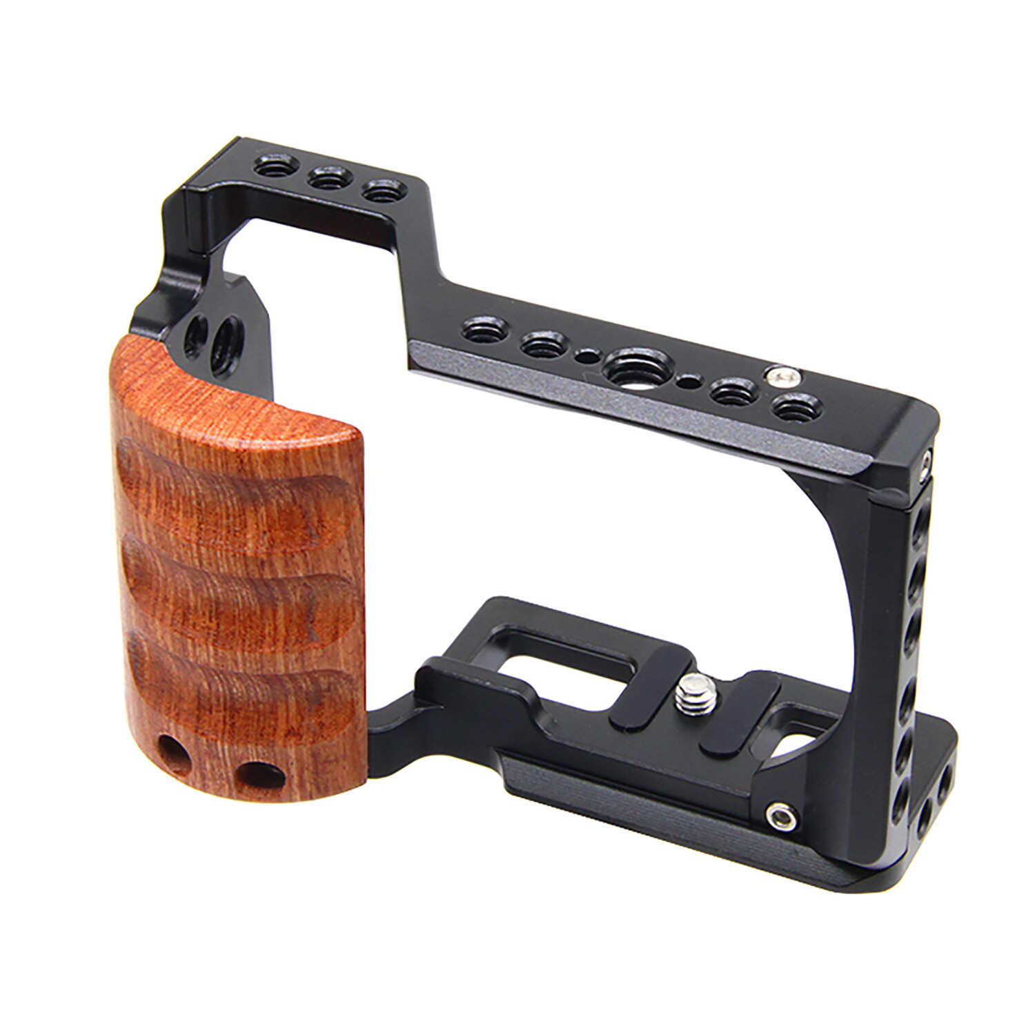 Camera Cage Video Wood Handle Grip Quick Release Stabilizer for Sony ZV-E10 Trip