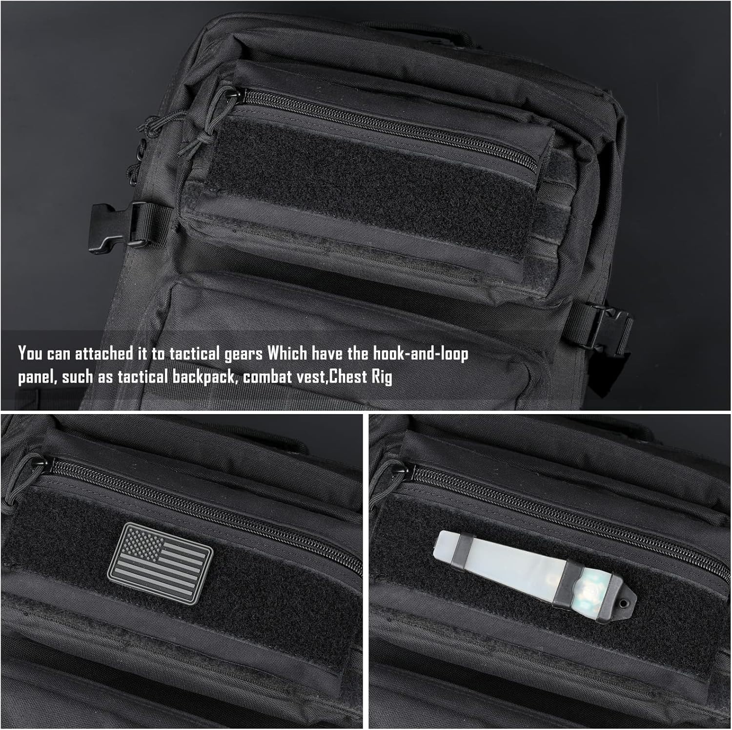 Tactical Zipper Pouch Utility Organizer Bag Insert Nylon Black with Hook Backing