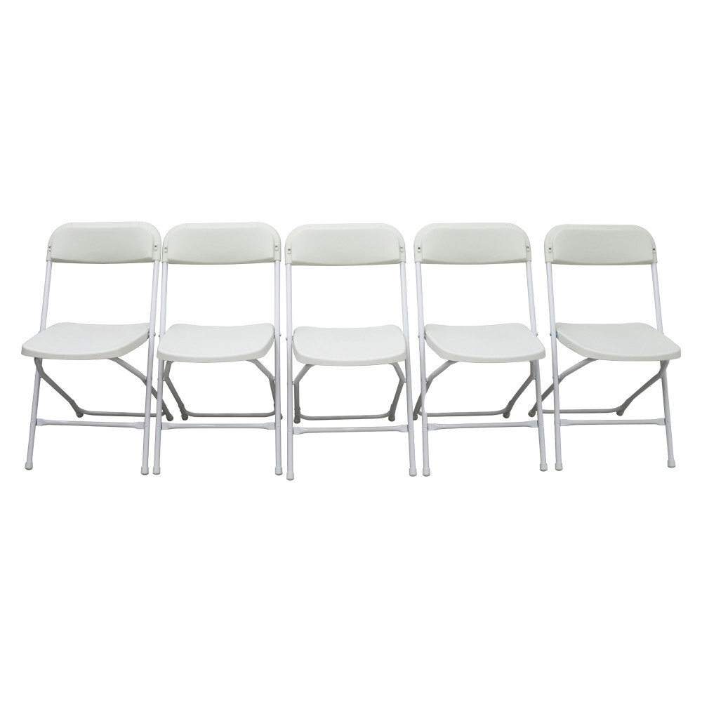 5 Pack White Plastic Commercial Folding Stackable Chairs Plastic + Iron Material