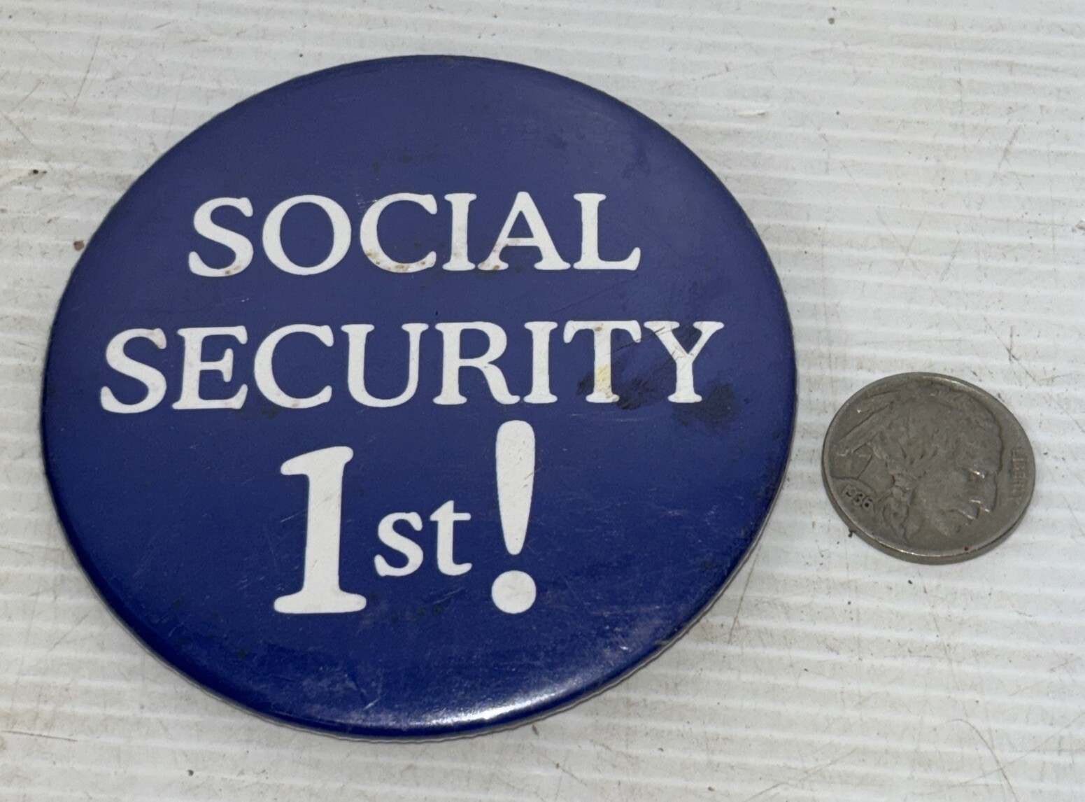 Large Vintage Social security 1st Pinback Pin Political Fast Ship