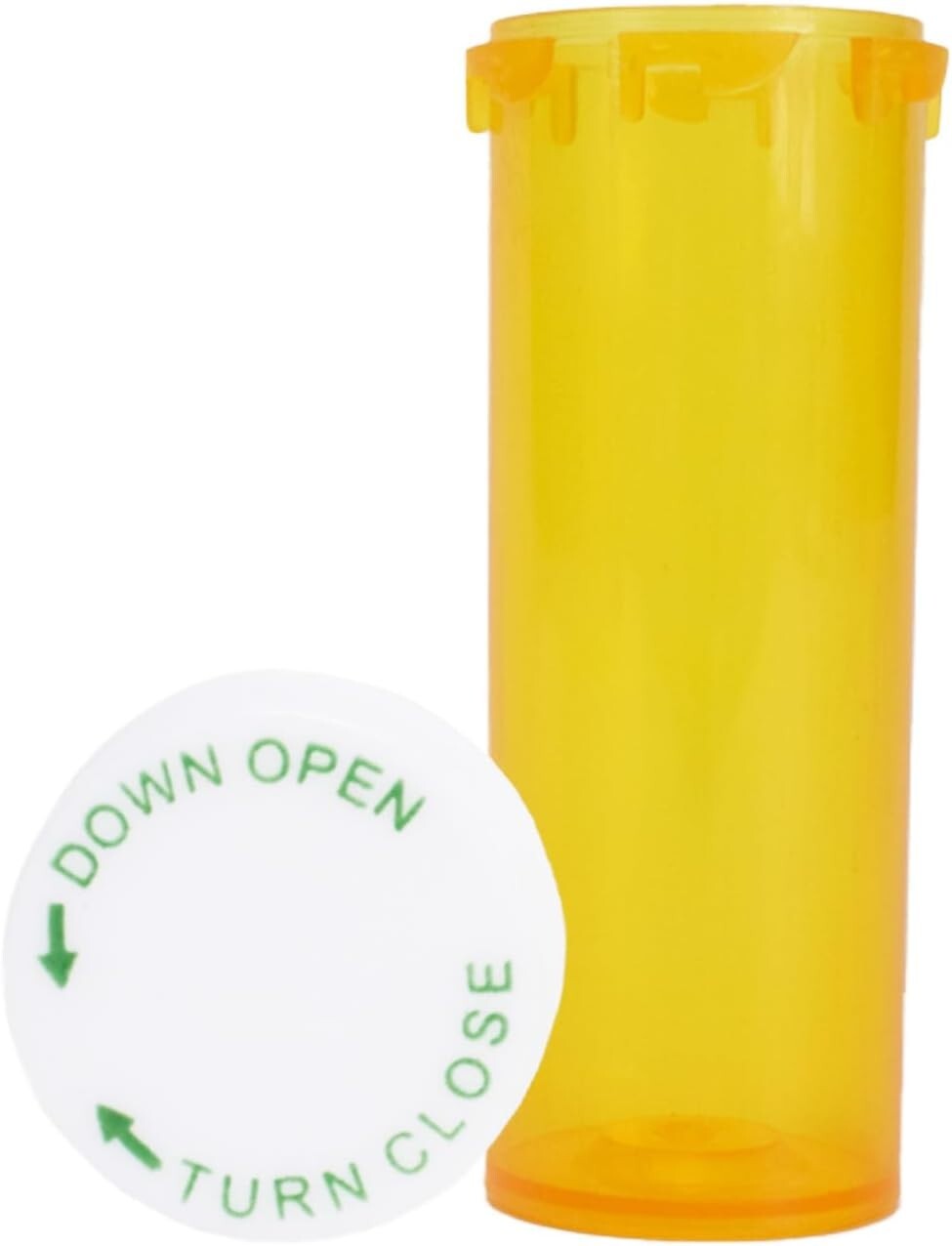 Plastic Amber Medicine Pill Bottles, Push Down and Turn, 6 Dram, 25 Pack