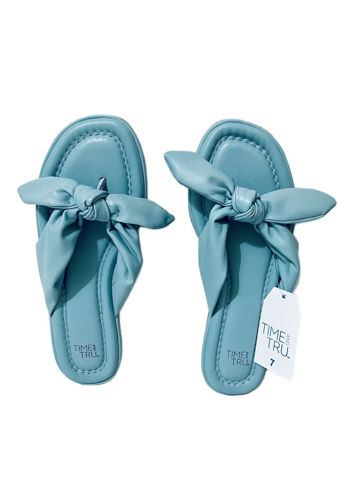 Time and Tru Women’s Blue Bow Thong Sandals / Flip Flops Memory Foam - NWT