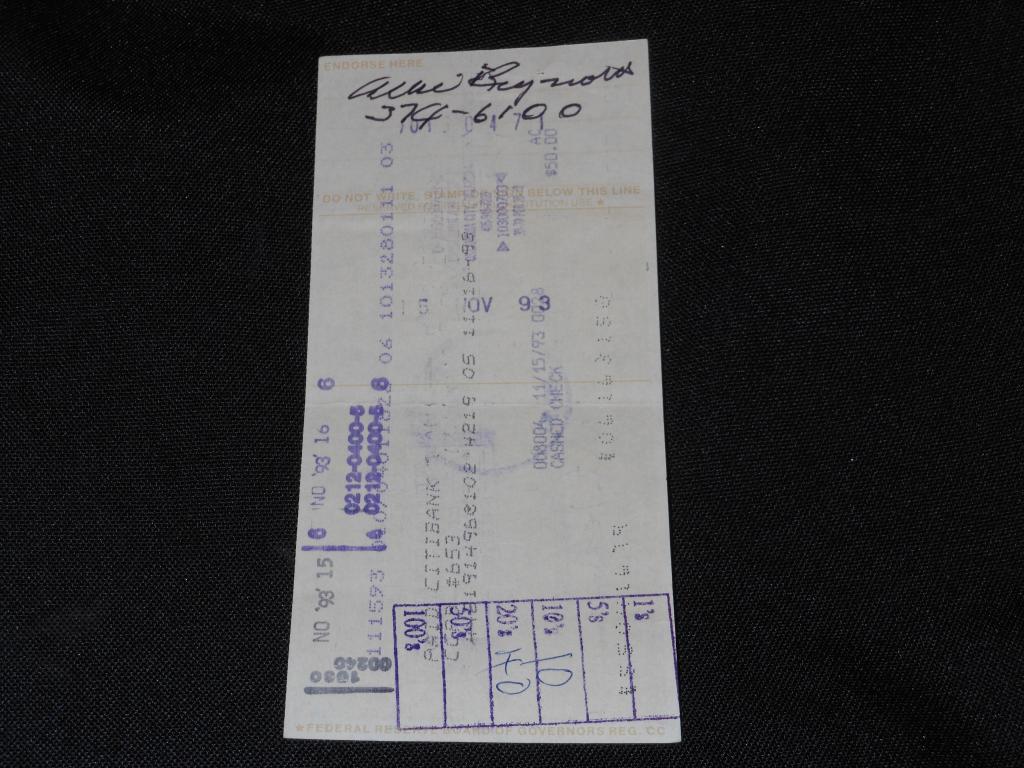 Yankees Allie Reynolds (d.94) Signed Endorsed Autograph Check from Promoter 822