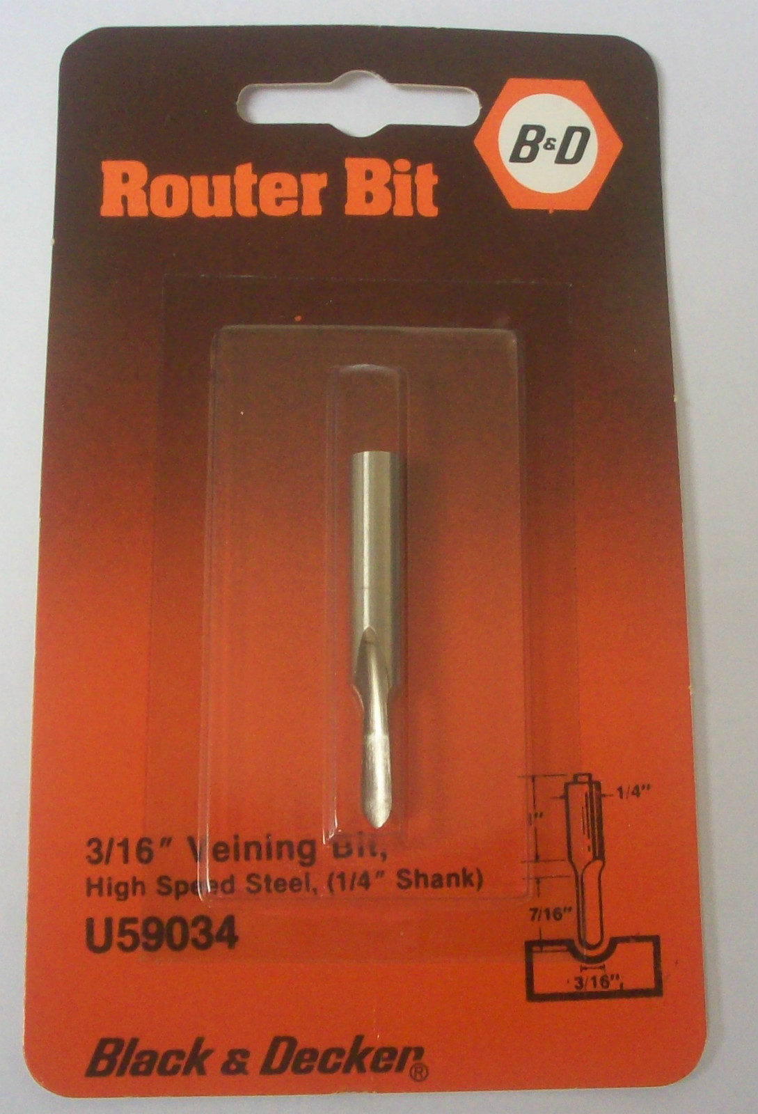 2 Pack Black & Decker 1/4 Arbor 3/16" HSS Veining Router Bit U59034 -Made in USA