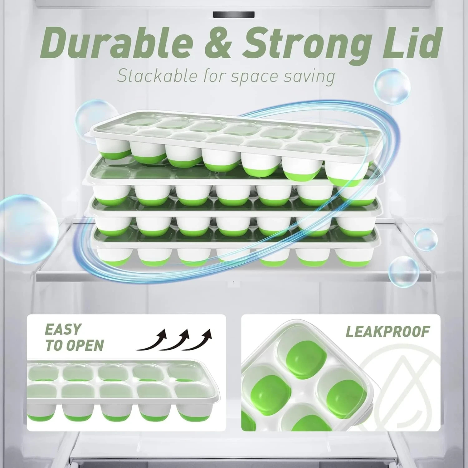 Ice Cube Tray 2 Pack with Lids – 28 Cube Easy Release Stackable Freezer Trays