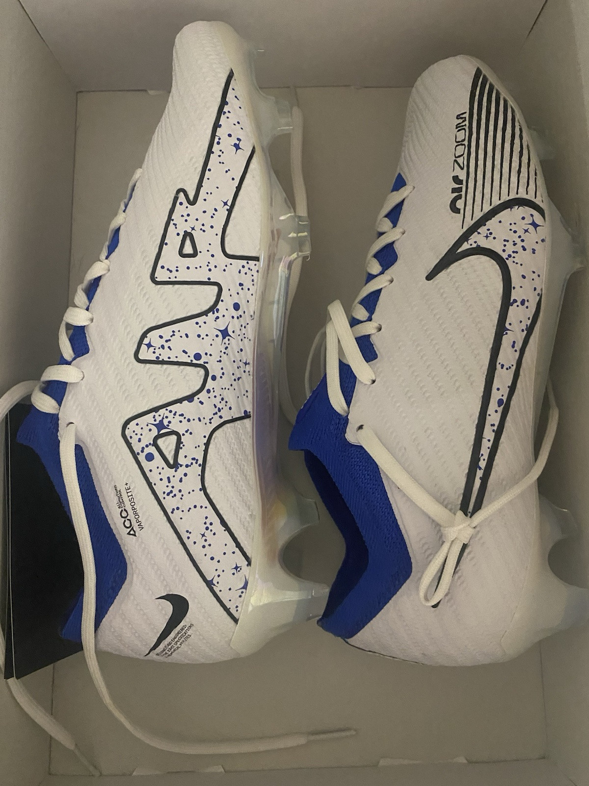New Nike By Cecilia Cleats Zoom Mercurial Vapor 15 Elite White/Blue Sz M5/W6.5
