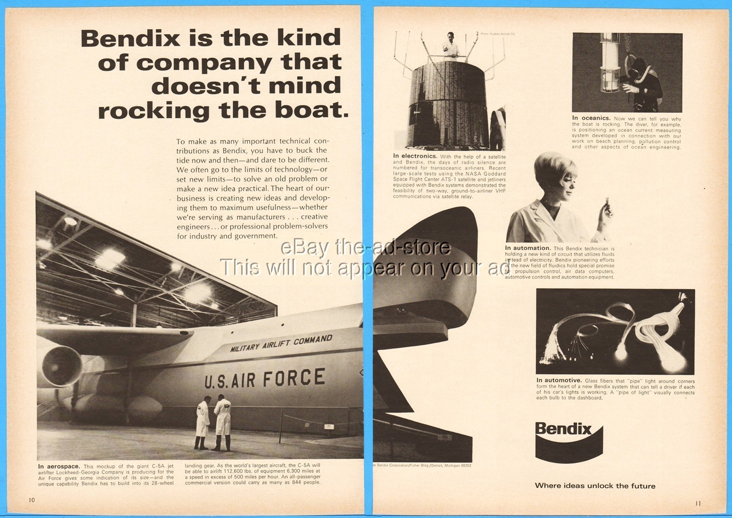 1967 Bendix Corp ATS-1 Satellite NASA Lockheed Air Force MAC C-5A Mockup Ad