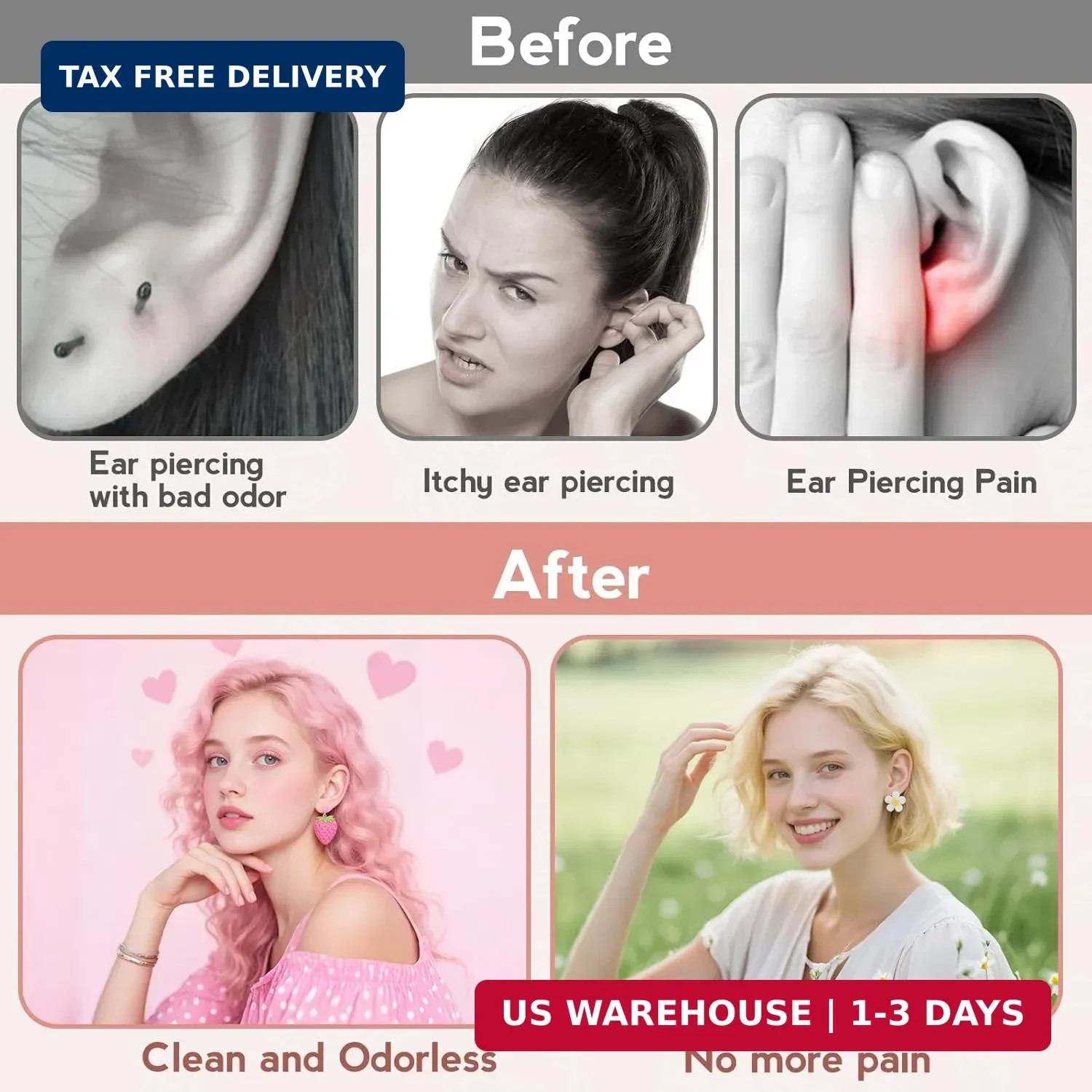 XANGNIER Ear Piercing Cleaner,Ear Piercing Cleaning Kit,Earring Hole Piercing Af