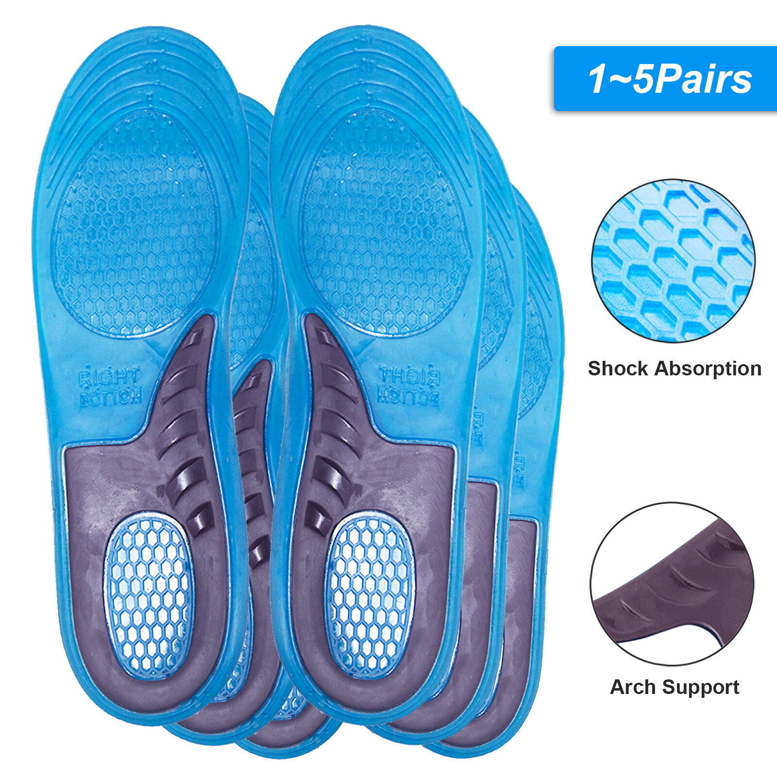 Gel Insoles for Fit Sneakers Boots Walking Running Hiking Shoes Unisex L(8-12)
