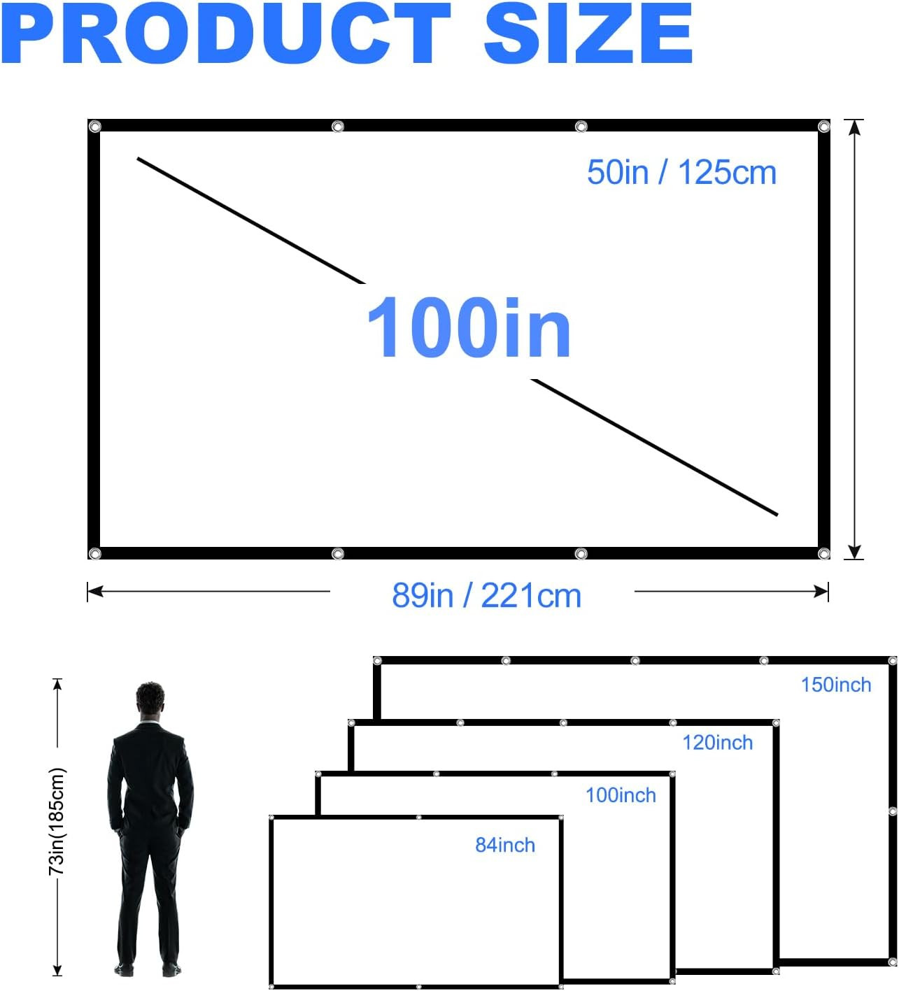 100 Inch Projector Screen, Foldable Washable Portable Rear Front