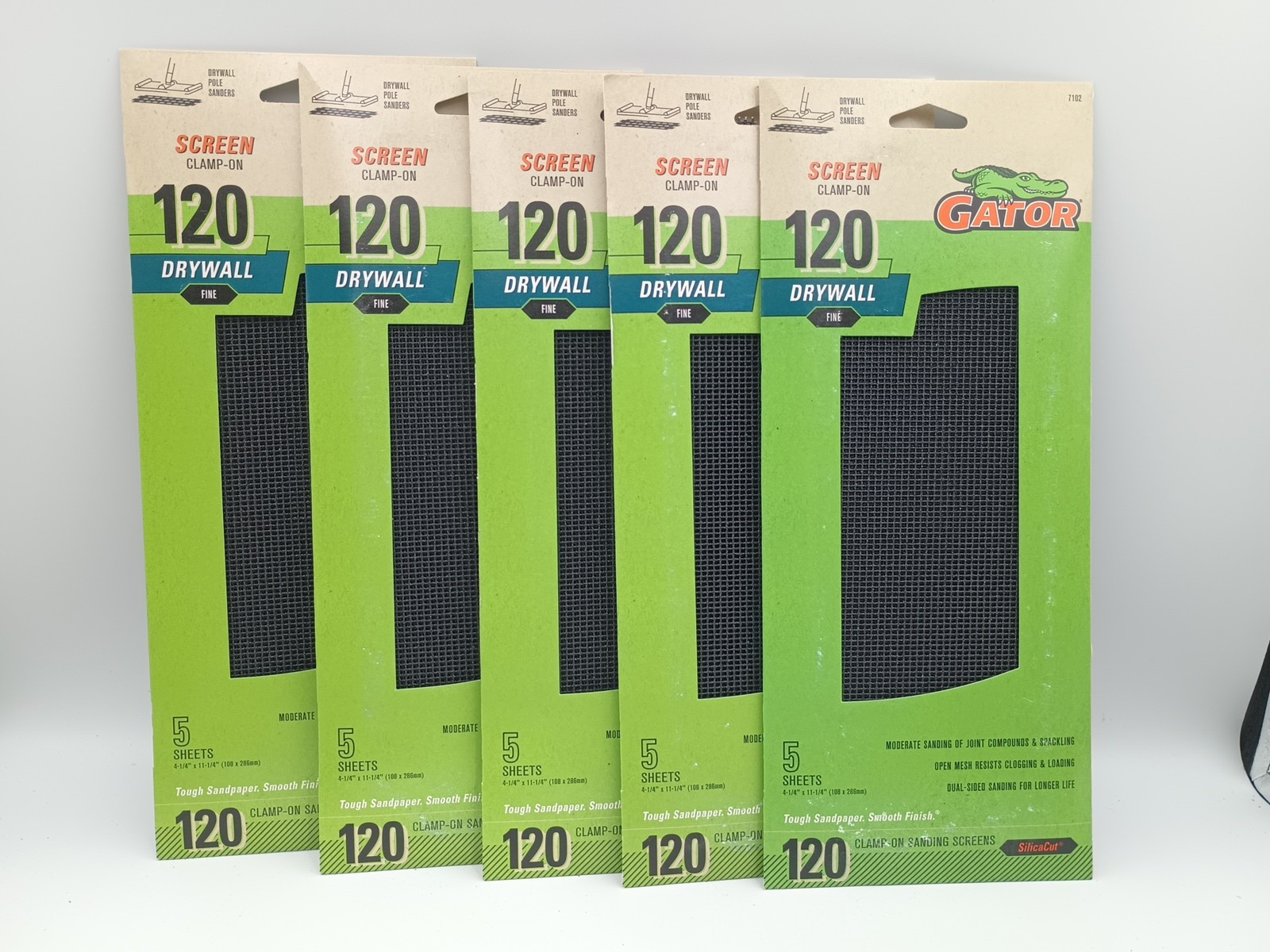 5 Packs Gator Clamp-On Precut Drywall Sanding Screen, 4-1/4" x 11-1/4" 120 Fine