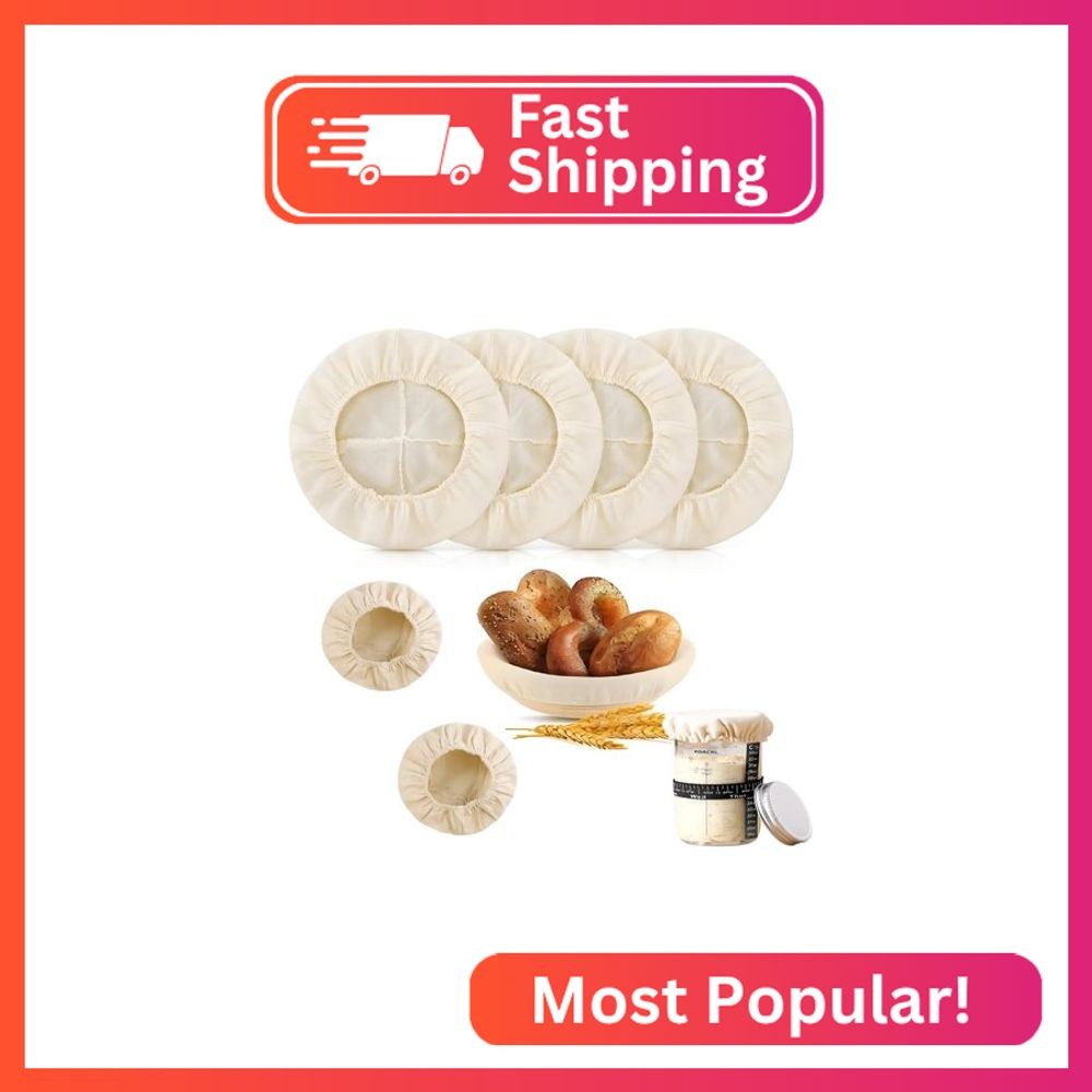 Koackl Bread Proofing Cover - 4 Pack Basket Linen Cloths & 2 Jar Covers, Reusabl