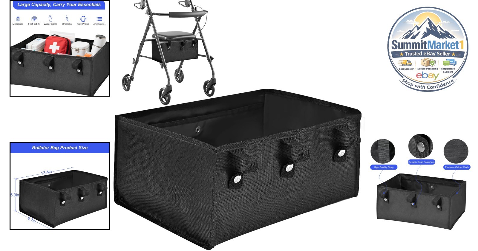 Under Seat Rollator Bag, Walker Basket, Storage for Essentials