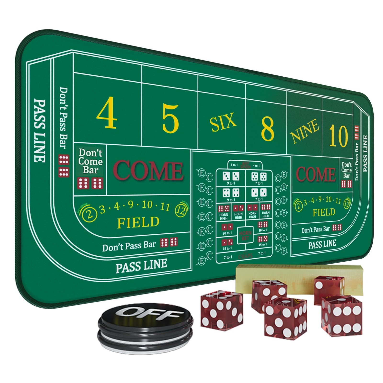 Craps Table Mat 70" x 35" with Poker Button & Storage Bag - Casino Game Layout