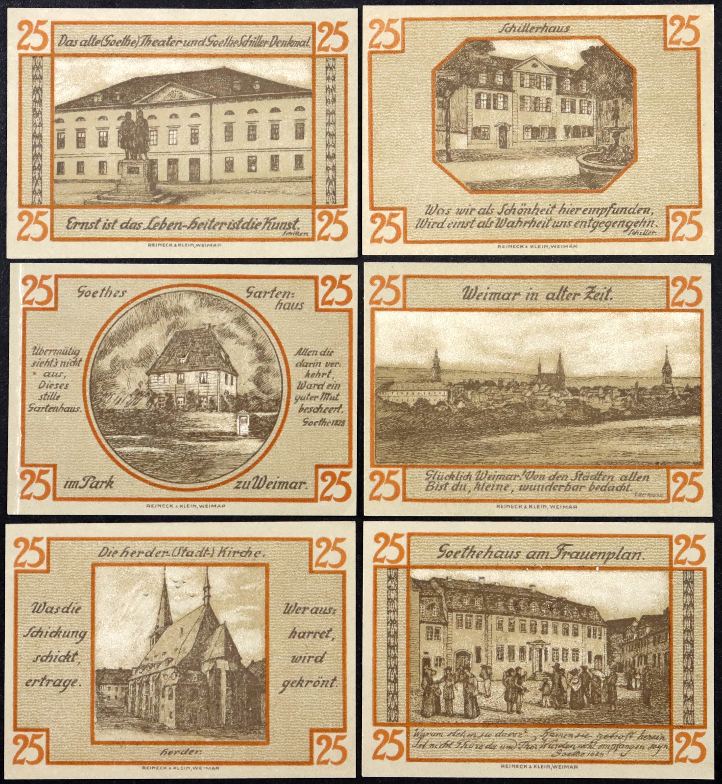 WEIMAR 1921 "Goethe House, Theater, Schiller House" Complete German Notgeld