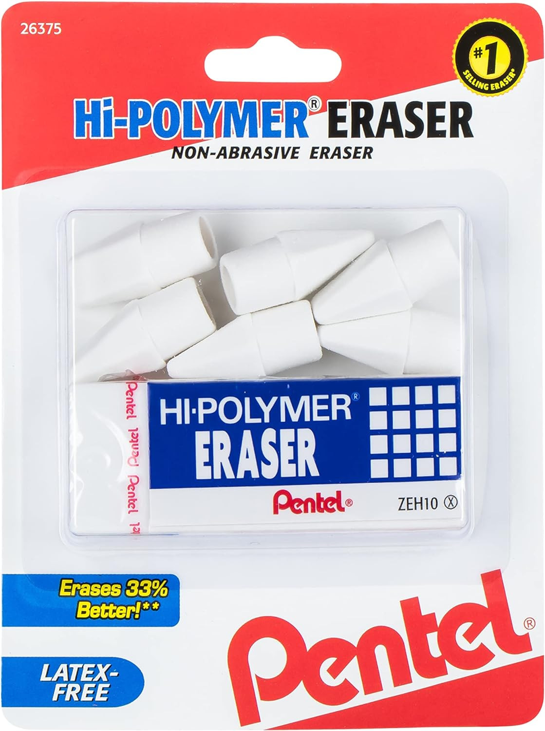Pentel Hi-Polymer Eraser Combo Pack, 6 Caps, 1 Large (ZEH0210BP7)