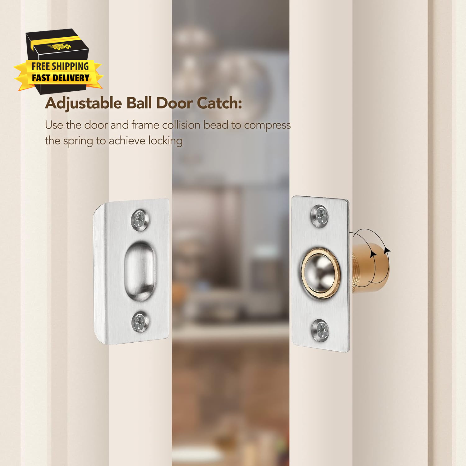 2 Pack Adjustable Door Ball Catch, Silver Closet Door Latch, Solid Brass Body &