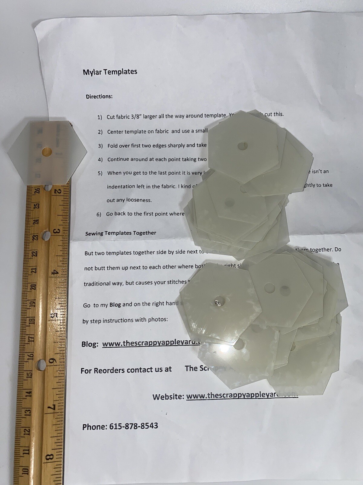 Mylar 1.75" Hexagon Set For Quilting, Sewing Templates Quilt Making Homemade Sew