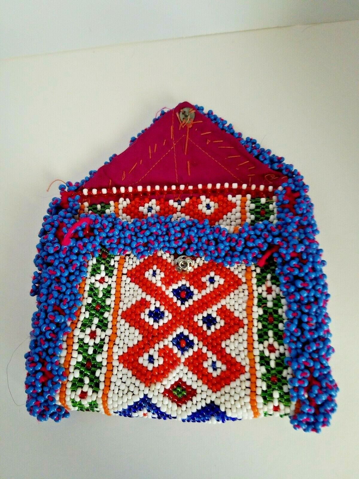 Wallet Folded Beaded Seed Beads Ethnic Snaps 3 pockets Hand Crafted