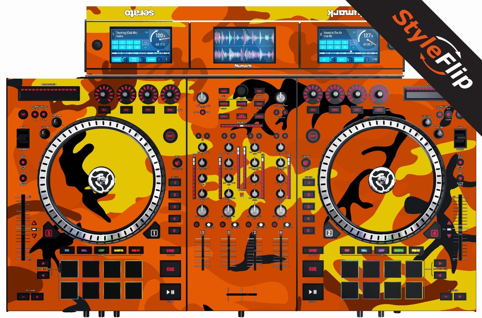 Numark NS-7 III Skin | Camo Orange | Protective Decal | StyleFlip Skins