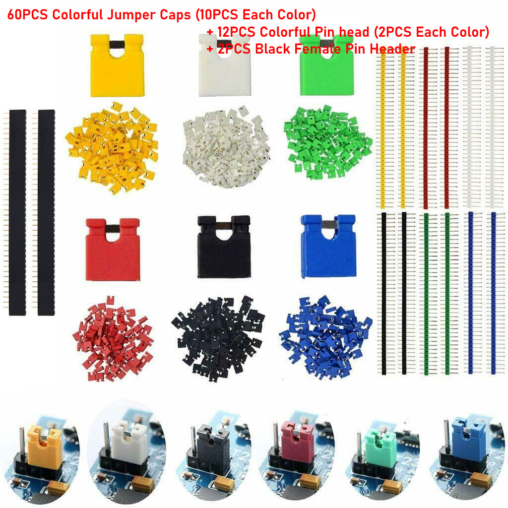40-Pin Male Header 0.1" 2.54mm Breadboard PCB Strip Connectors, Jumper caps