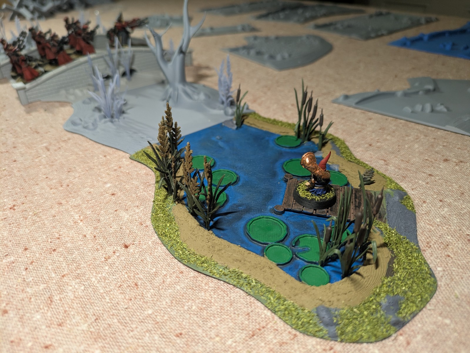 Modular River Terrain 12pc – 28mm Fantasy Wargaming – Painted Pond Bridge –  OPR