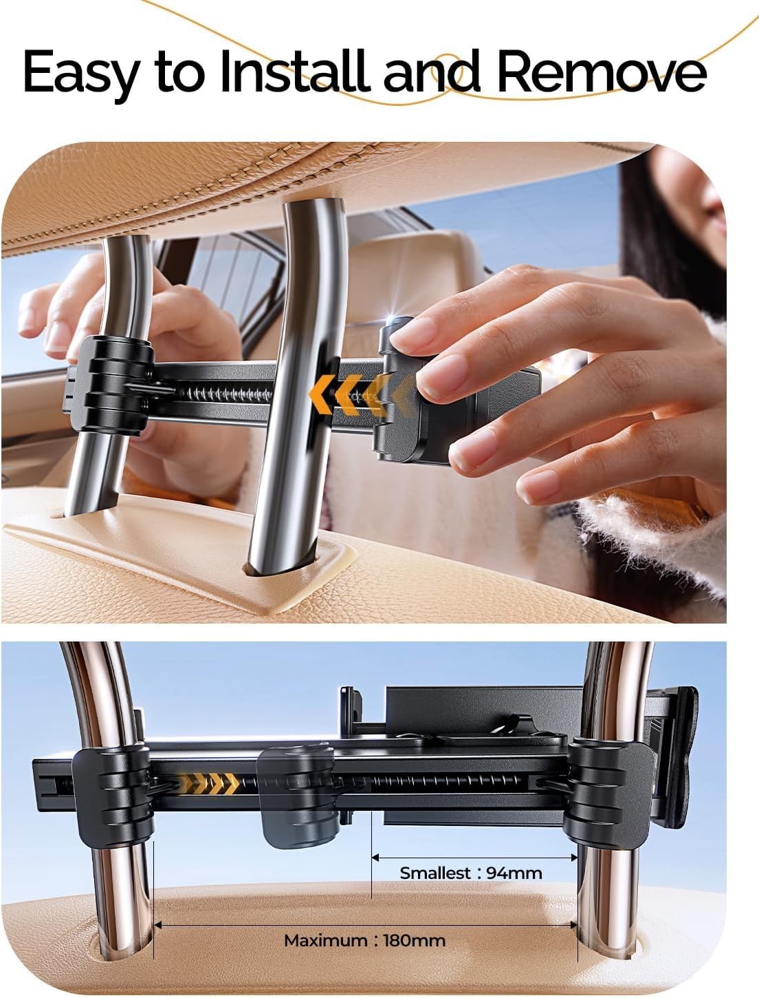 Foldable Headrest Tablet Holder for Back Seat - Compatible with 4.7-11.9 Tablets