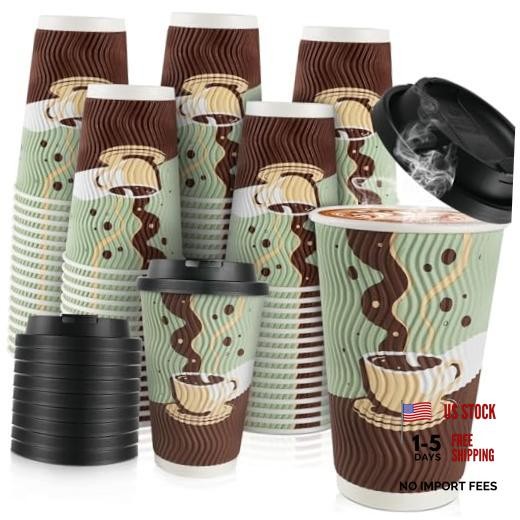 Disposable 16oz Insulated Coffee Cups with Lids - 48 Pack - Disposable